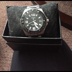 Men's silver and black watch