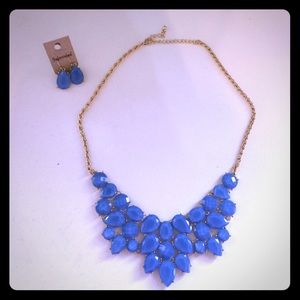 Blue Teardrop Earrings and Statement Necklace Set