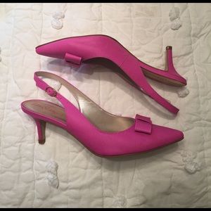 Lilly Pulitzer pink sling back kitten heels.