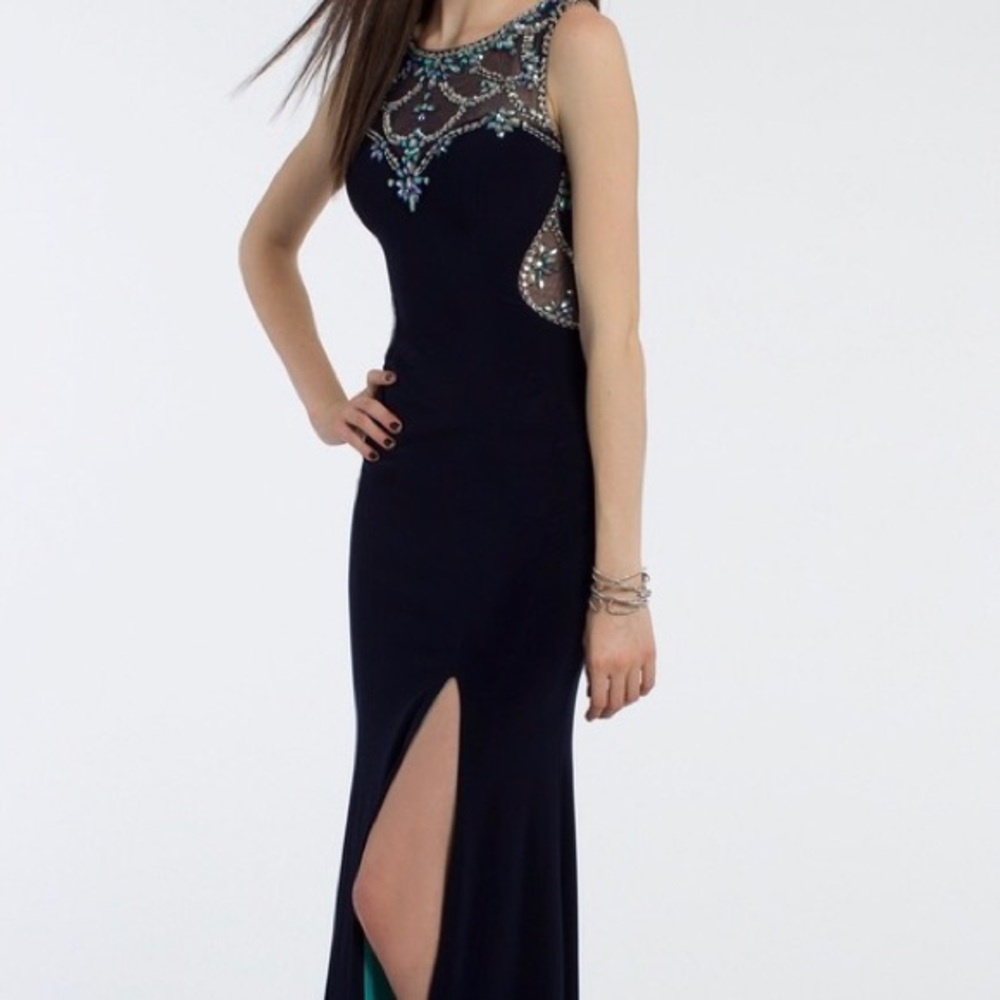 Jersey Beaded Prom Dress with Illusion Back