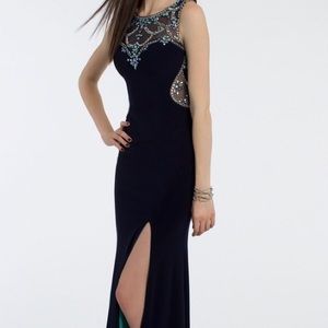 Jersey Beaded Prom Dress with Illusion Back
