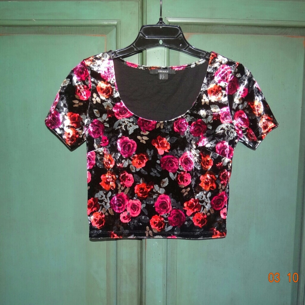 Forever 21 Floral Velvet Crop Top