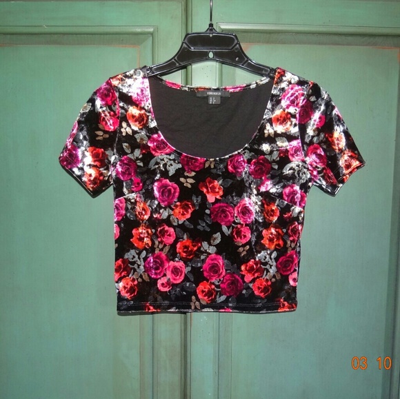 Forever 21 Floral Velvet Crop Top - Picture 1 of 3
