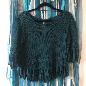 FREE PEOPLE Crochet Fringe Cropped Sweater