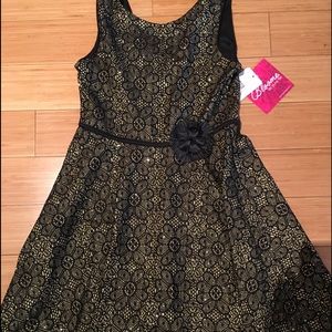 Bloome Girls Metallic Gold/Back lace party dress