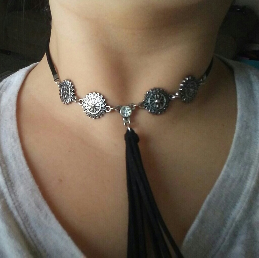 Faux Suede Mandala Tassel Choker