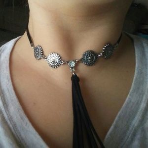 Faux Suede Mandala Tassel Choker