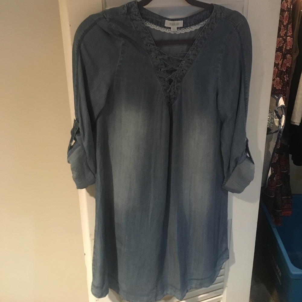 Denim lace up t shirt dress size L