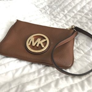 Michael Kors brown leather wristlet