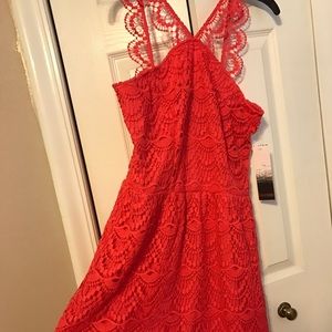 Coral Lace Short Dress with Halter Top