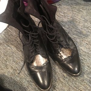 Black real Italian leather lace up boots size 7