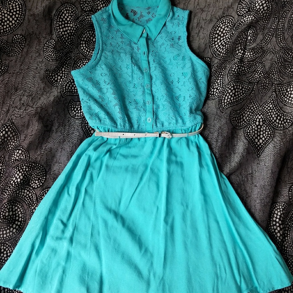 Belted teal dress