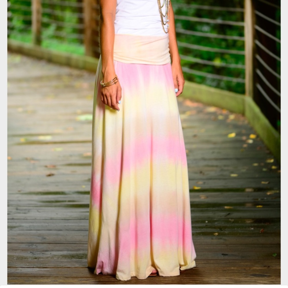 Pink and yellow pastel maxi skirt