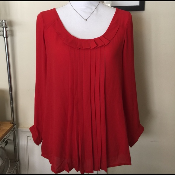 3/15$ AT LOFT cherry red pleated front blouse Sz S - Picture 1 of 4