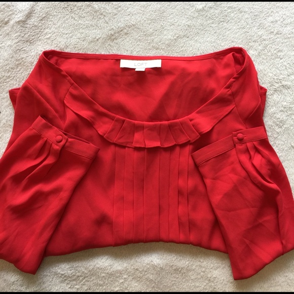 3/15$ AT LOFT cherry red pleated front blouse Sz S - Picture 4 of 4