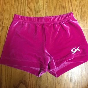 GK pink velvet gymnastics warm up shorts