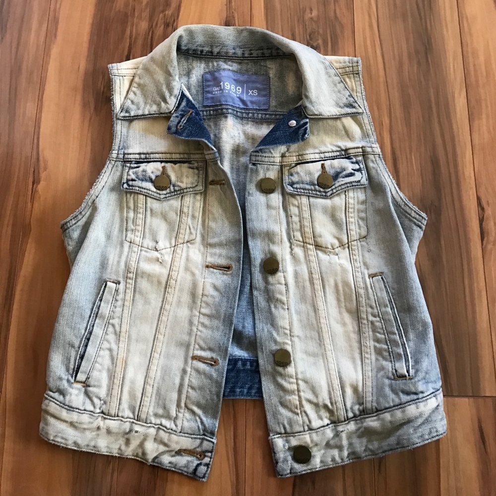 GAP Vintage Bleached Denim Vest XS Xsmall 0 2
