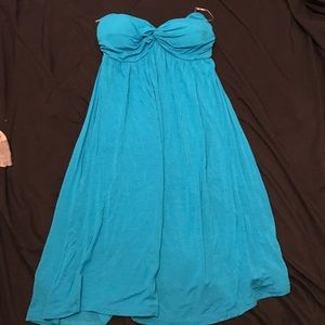 Bright blue strapless dress