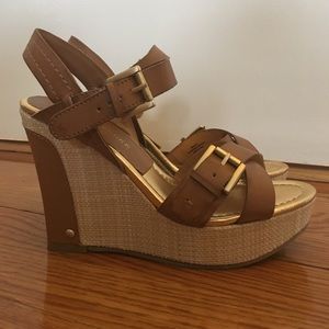 Audrey Brooke tan wedge sandals- barely worn!
