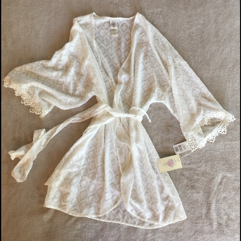 NWT White sheer robe or bathing suit cover