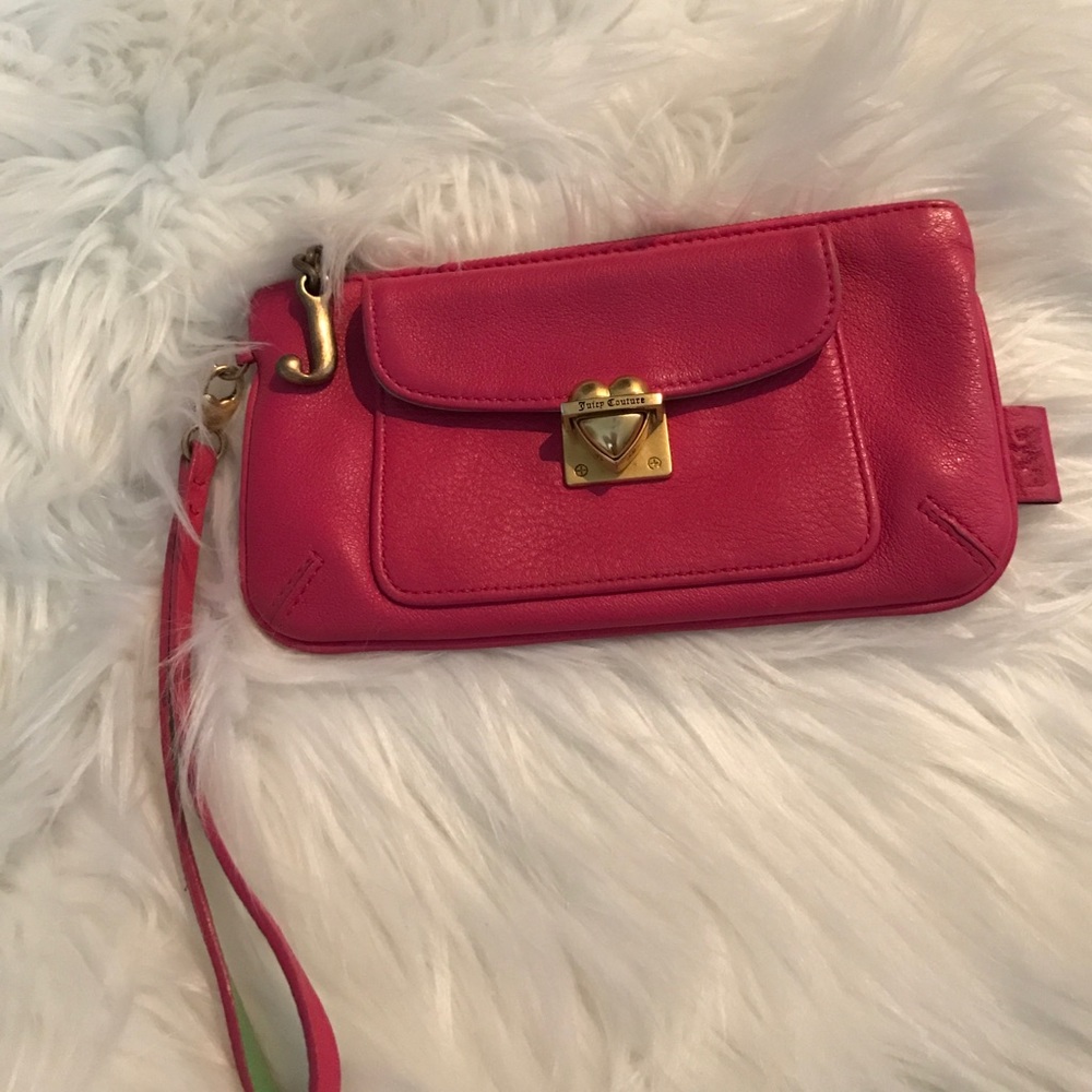 Real leather hot pink Juicy Couture wristlet