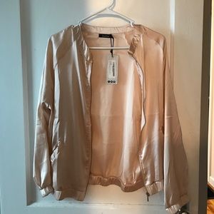 Light pink satin bomber jacket