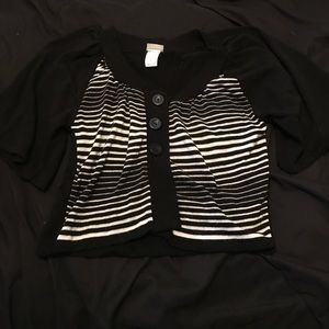 Black and white striped cropped cardigan