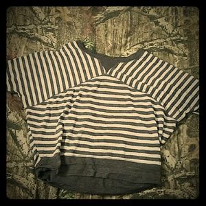 Womans Lg gray and white striped crop top