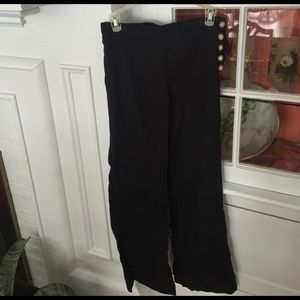 Linen black side button pants