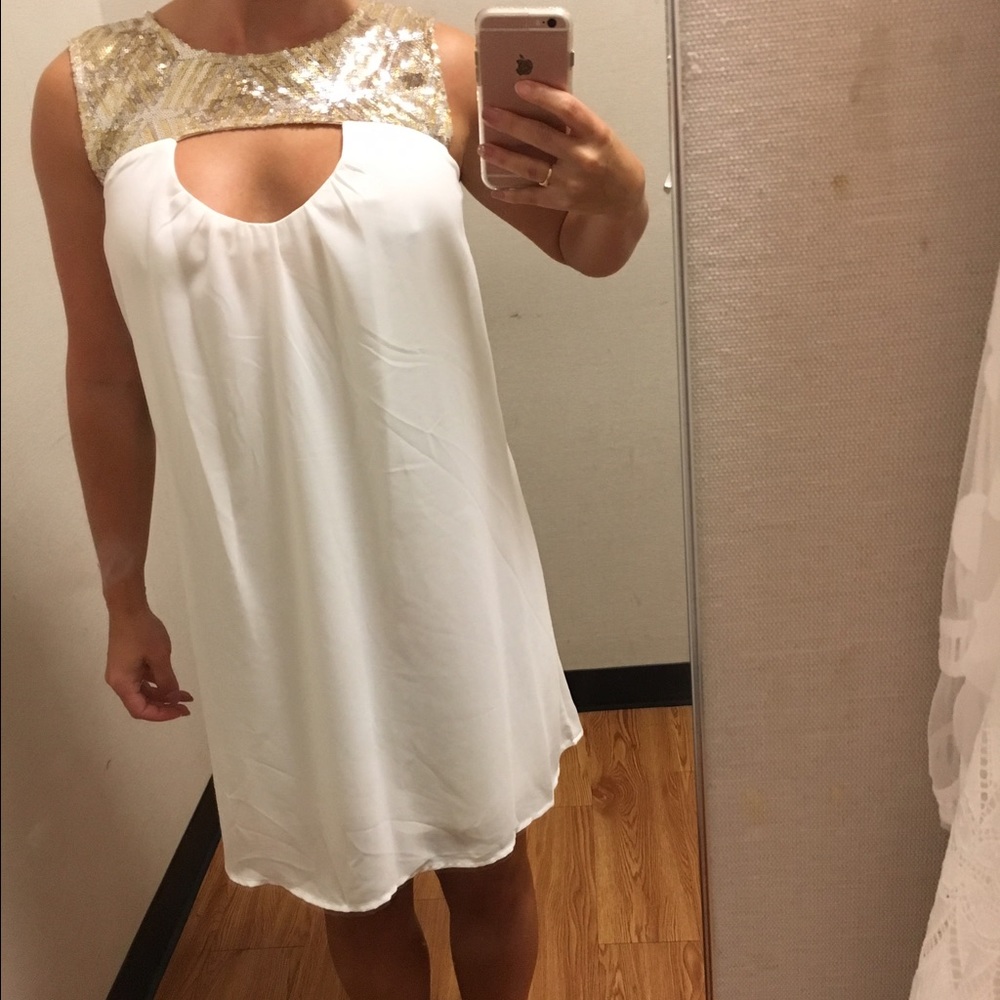 White and gold sequins dress