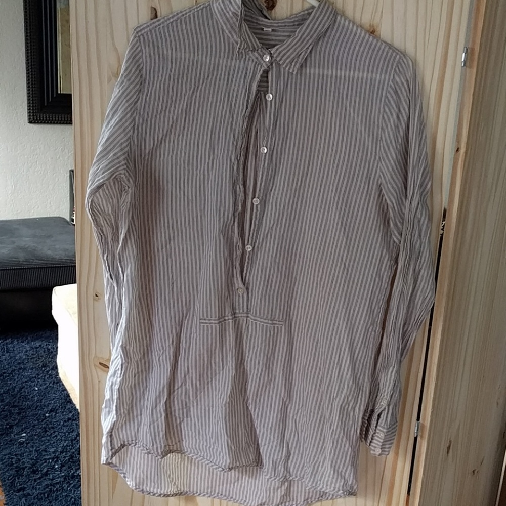 J Crew White Stripped Half Button Up Shirt