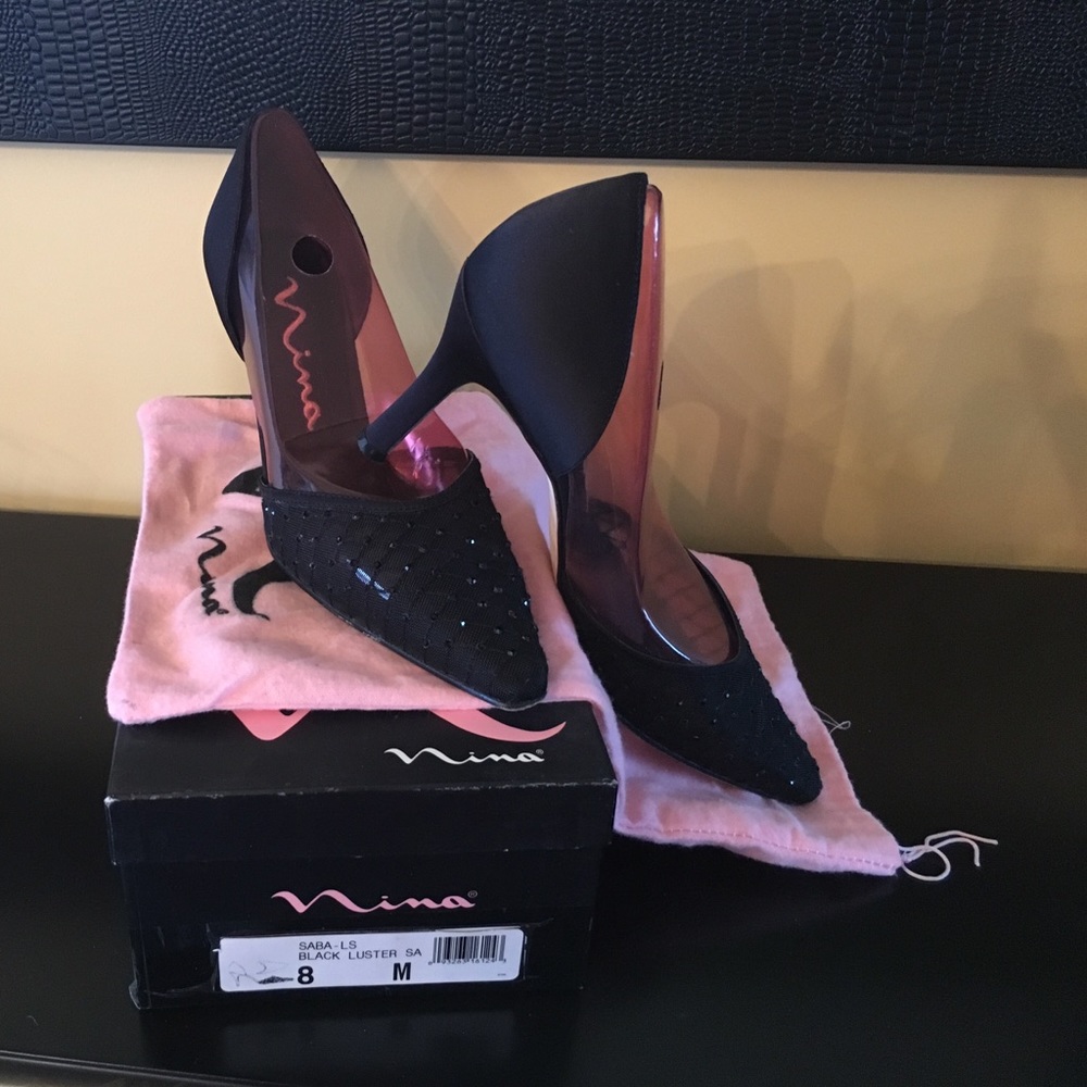 Nina Black Luster Satin Heels