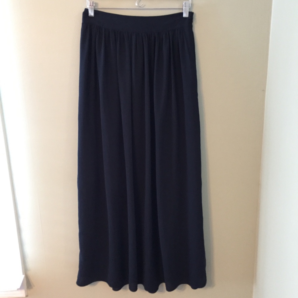 Navy Blue Silk Maxi Skirt