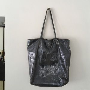 Carlos Falchi navy blue snakeskin tote