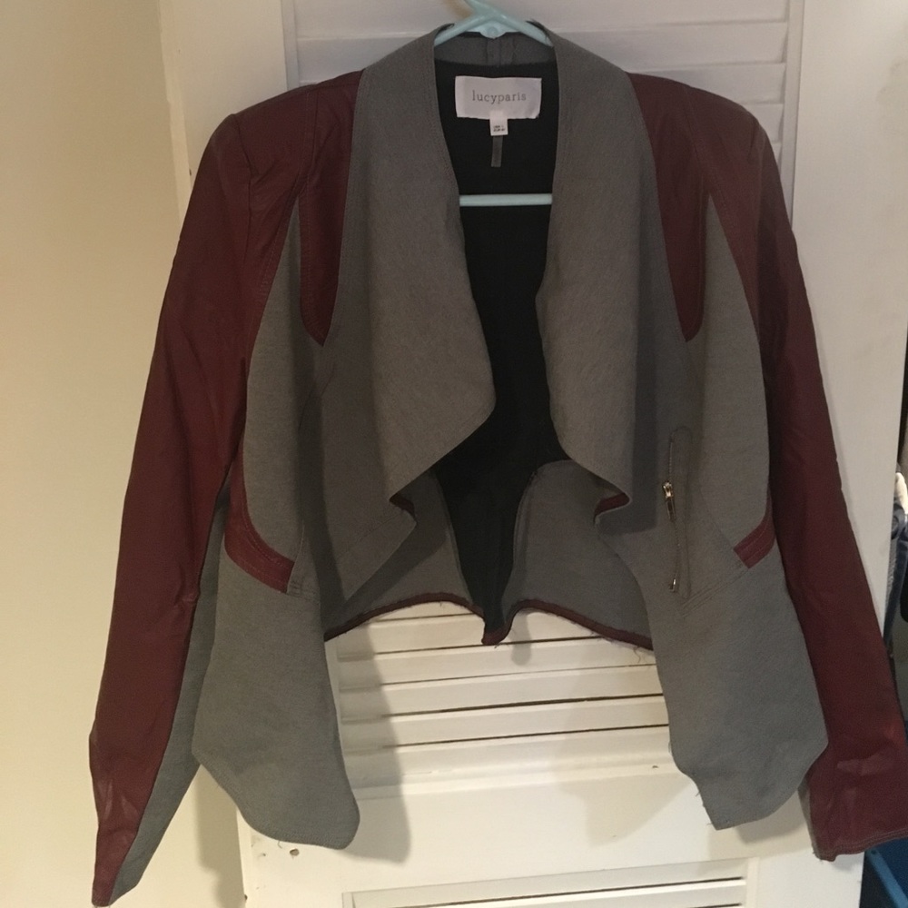 Red and gray leather jacket / blazer