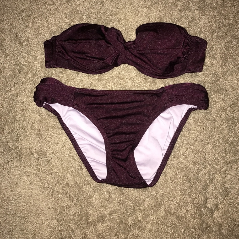Dark Sparkly Purple Twisted Center Bikini Top
