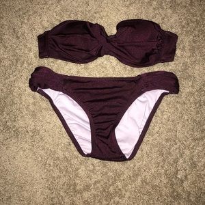 Dark Sparkly Purple Twisted Center Bikini Top