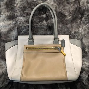 Large COACH bag white, grey & yellow detail