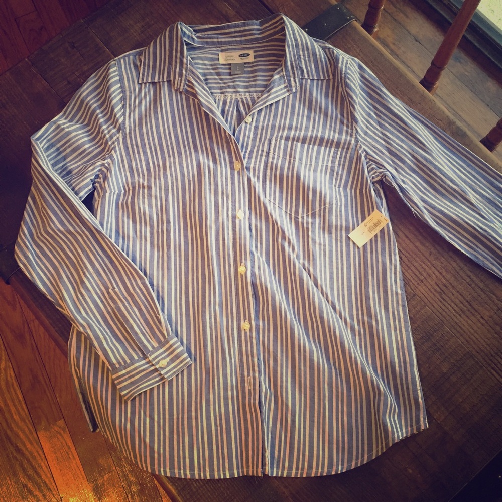 Light blue and white striped button down shirt