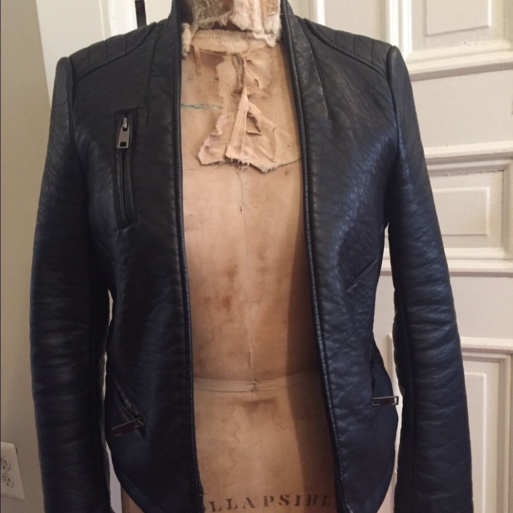 Zara black faux leather blazer