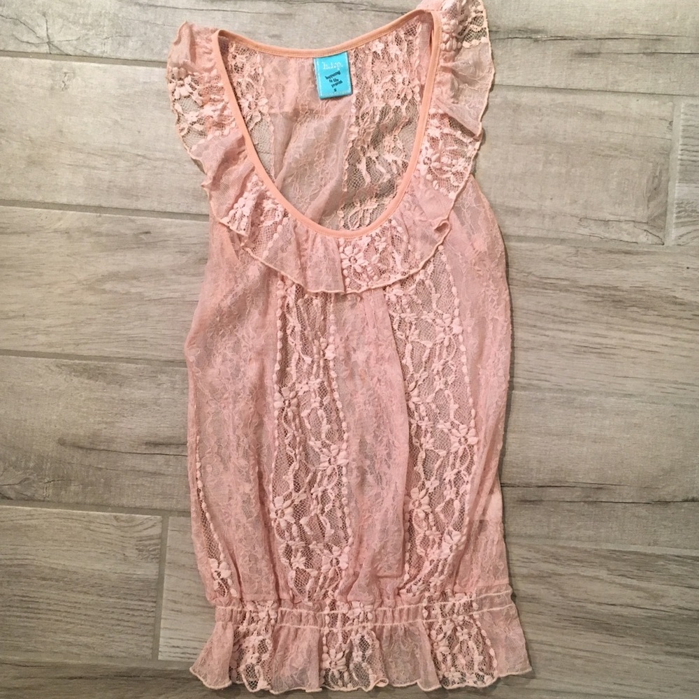 Light pink ruffled lace overlay top