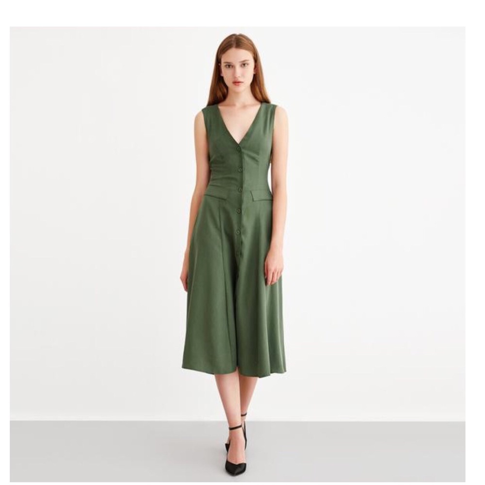 V-neck Retro Green Dress