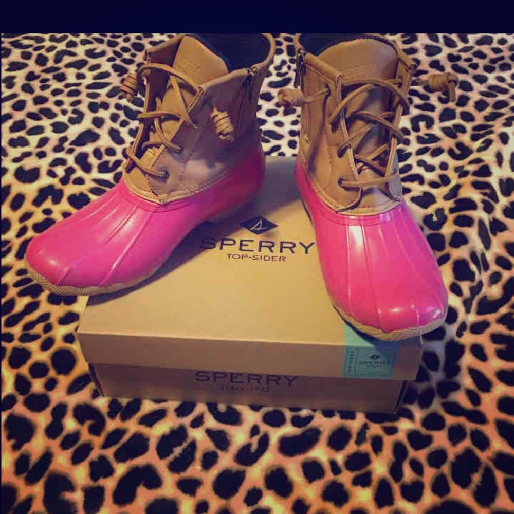 NIB pink sperry rain boots sold