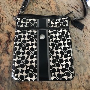 Black and White leather Coach cross body