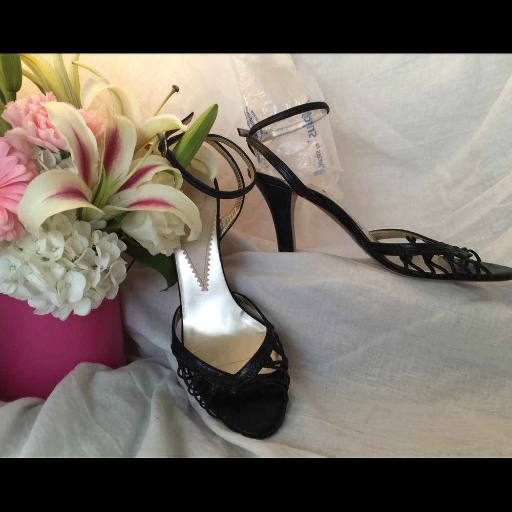 Emporio Armani black heels w/ankle strap. Size 9.