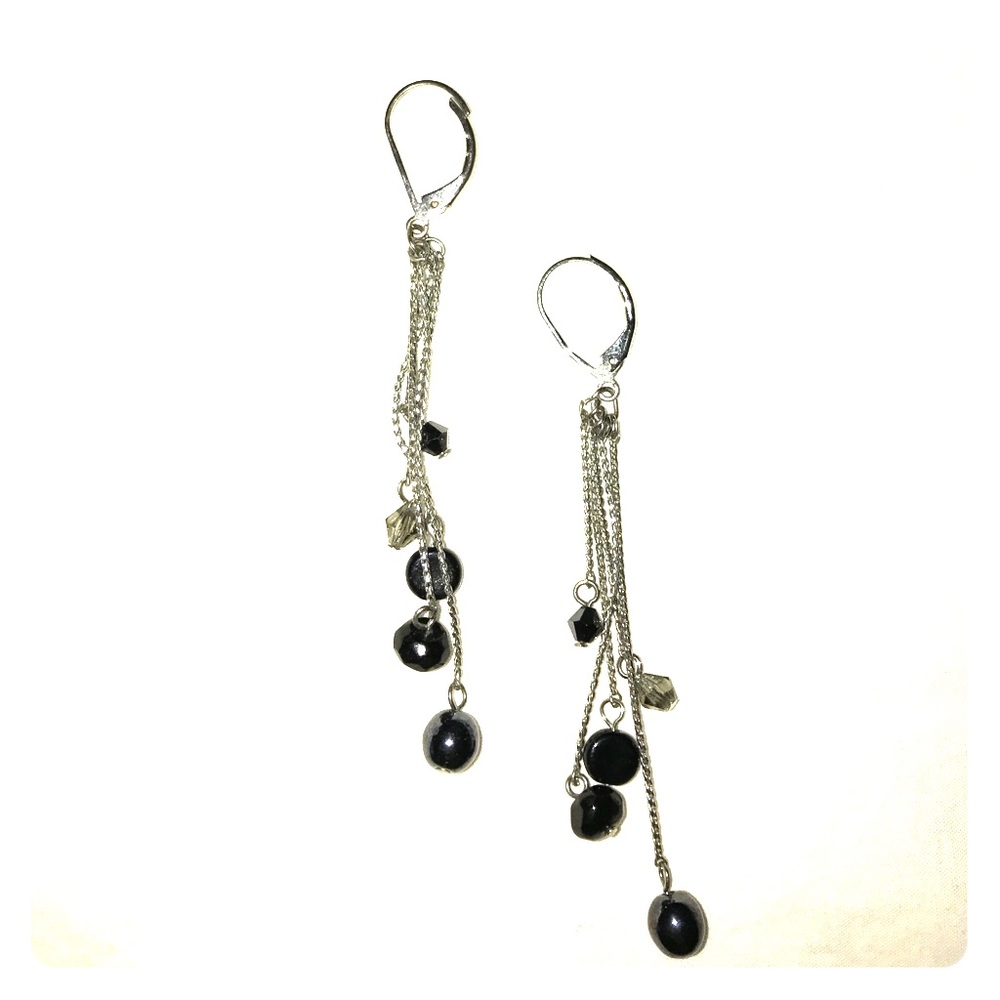 Silver and black dangling earrings