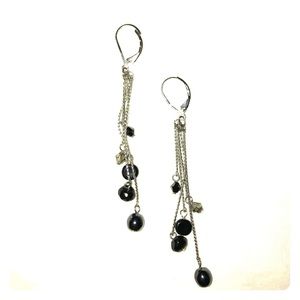 Silver and black dangling earrings