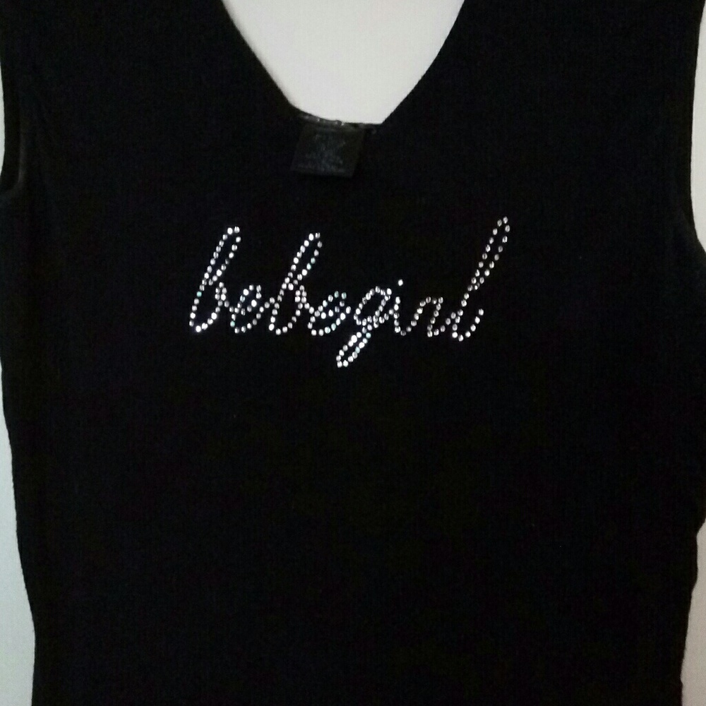 BEBE Rhinestone black top  ( READS BEBEGIRL)