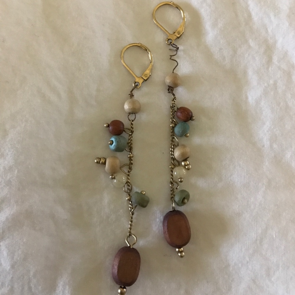 Gold, wooden, and turquoise earrings