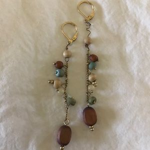Gold, wooden, and turquoise earrings